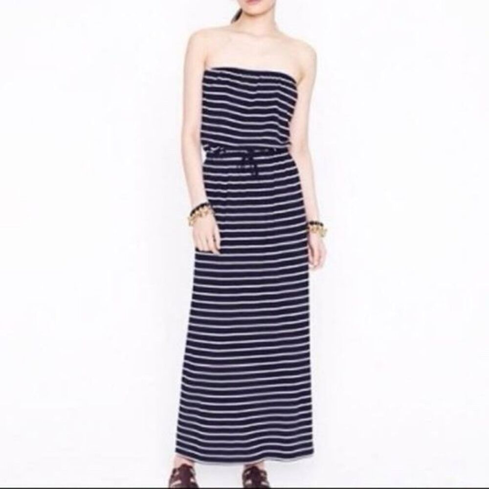 J Crew Vintage Pull-on Tube Maxi Dress Navy White Stripe Womens XXS